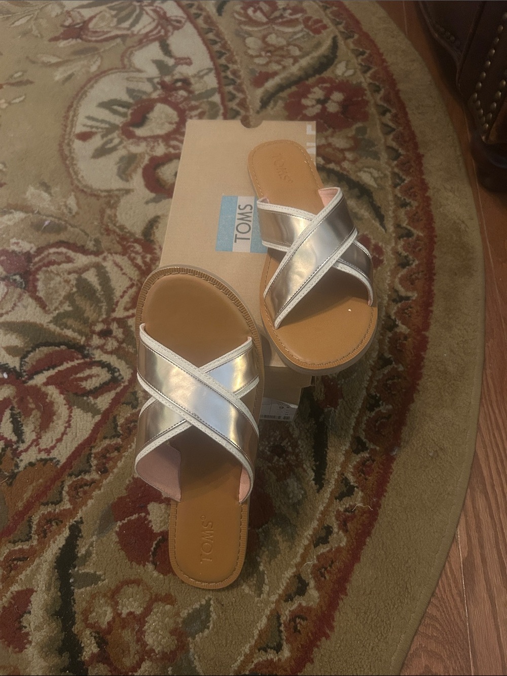 TOMS Rose Gold Specchio “Viv” Crossband Slide Mules